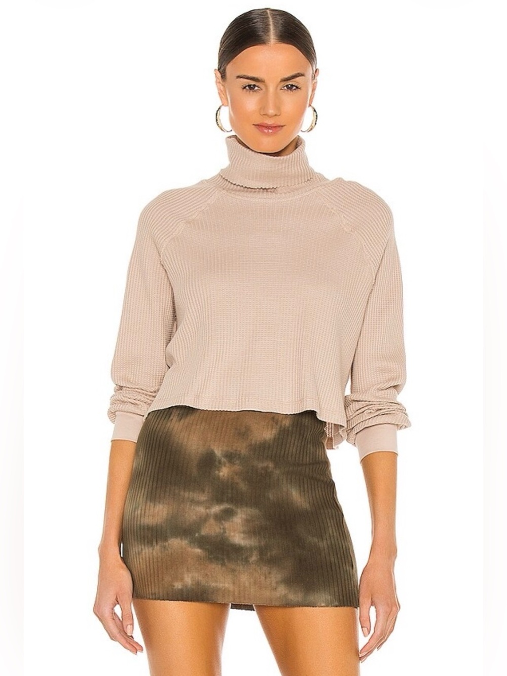 The Range Stark Jumbo Waffle Knit Cropped Turtleneck Top in Saddle Size Small - Picture 1 of 9
